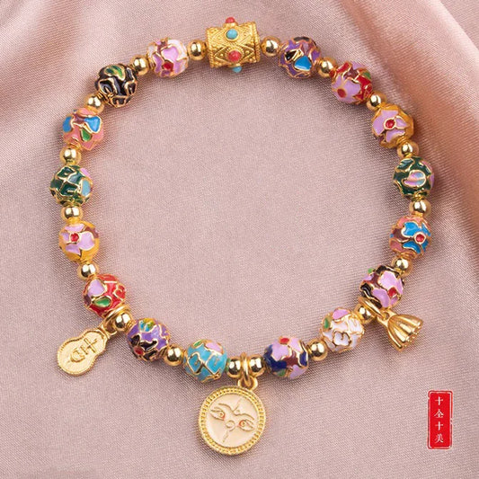 Cloisonné Blossom Series Tibetan Blessing Bracelet — Wellness, Peace, Fortune, Wealth - EastBless