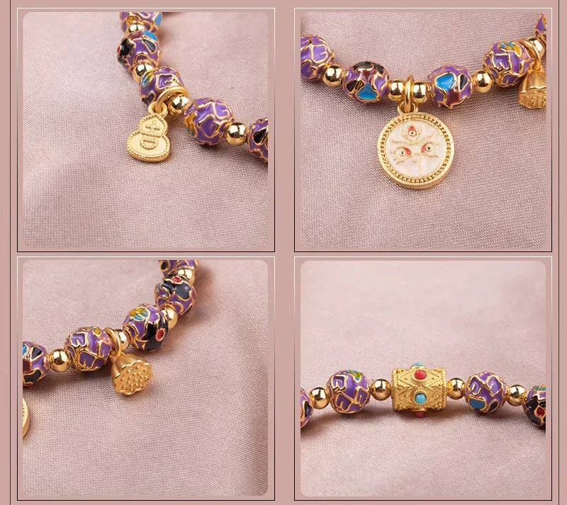 Cloisonné Blossom Series Tibetan Blessing Bracelet — Wellness, Peace, Fortune, Wealth - EastBless