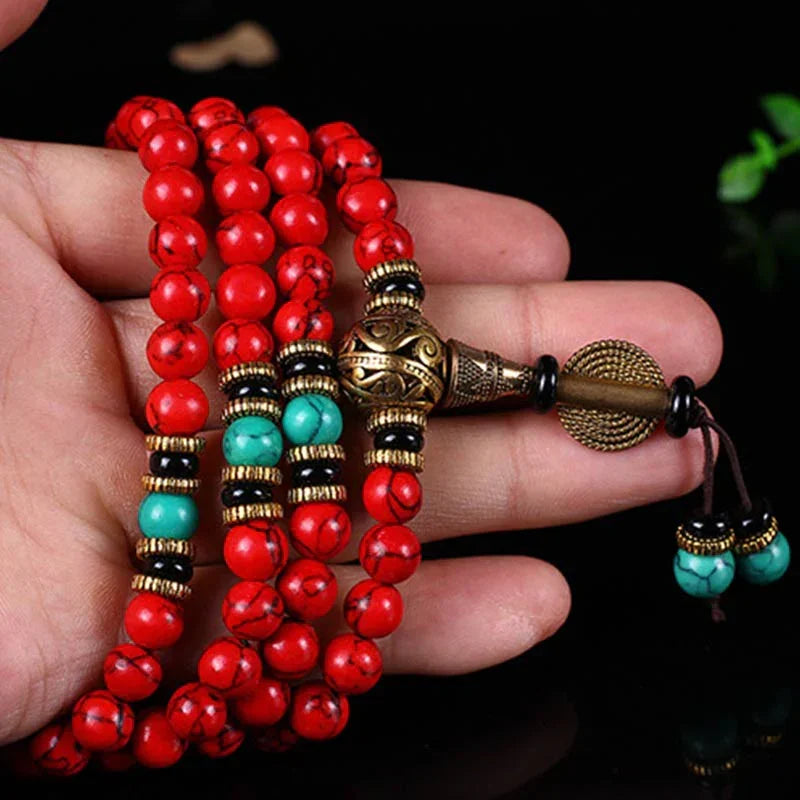 East Bless Tibetan Mala Red Turquoise Lucky Necklace Bracelet - EastBless