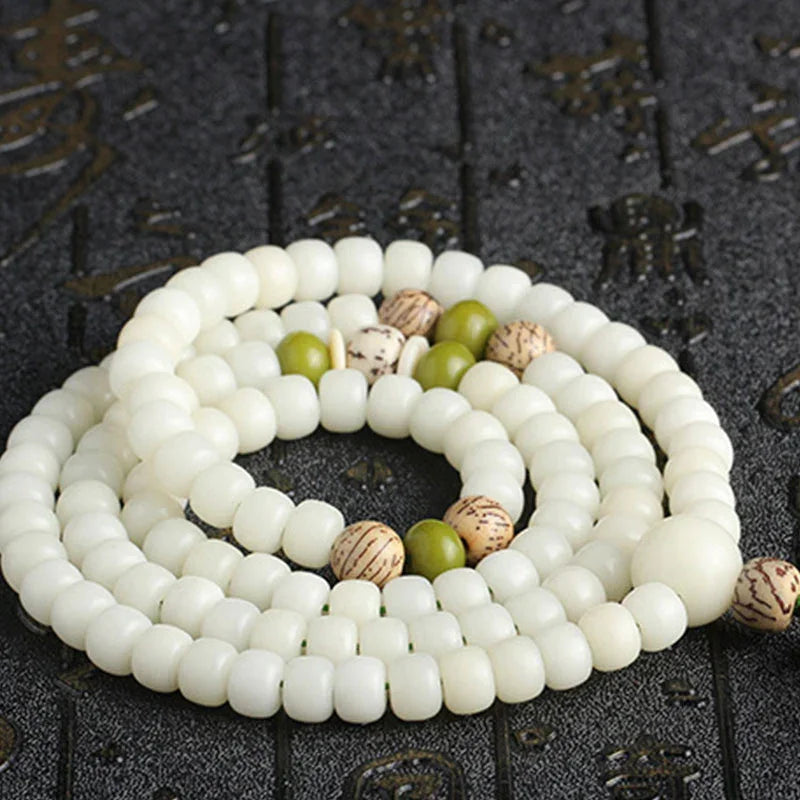 East Bless White Jade Bodhi Lotus Mala Harmony Necklace Bracelet – 108-Bead Buddhist Prayer Beads - EastBless