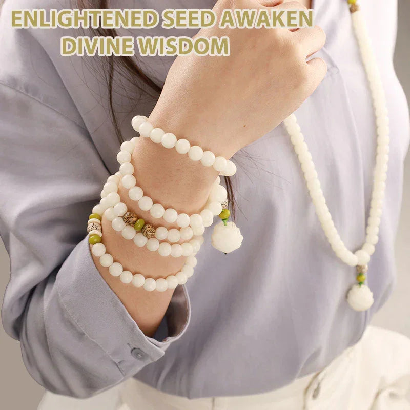 East Bless White Jade Bodhi Lotus Mala Harmony Necklace Bracelet – 108-Bead Buddhist Prayer Beads - EastBless