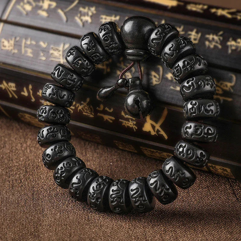 Tibetan Thunder-struck jujube wood Protection Bracelet – carved with the Six-Syllable Mantra - EastBless