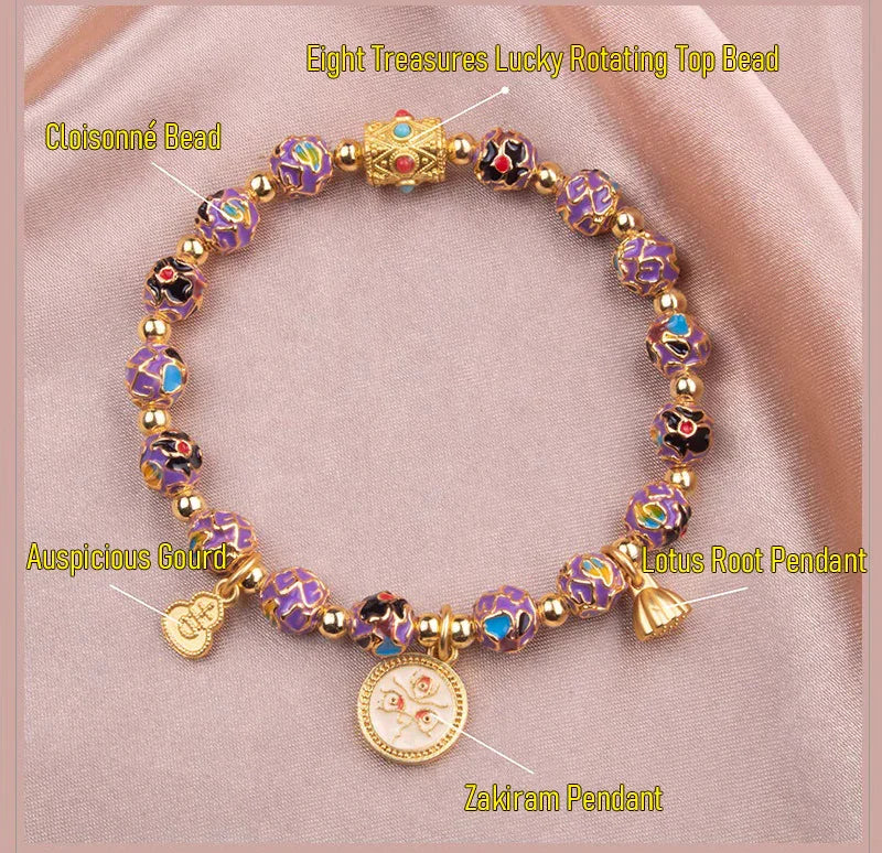 Cloisonné Blossom Series Tibetan Blessing Bracelet — Wellness, Peace, Fortune, Wealth - EastBless