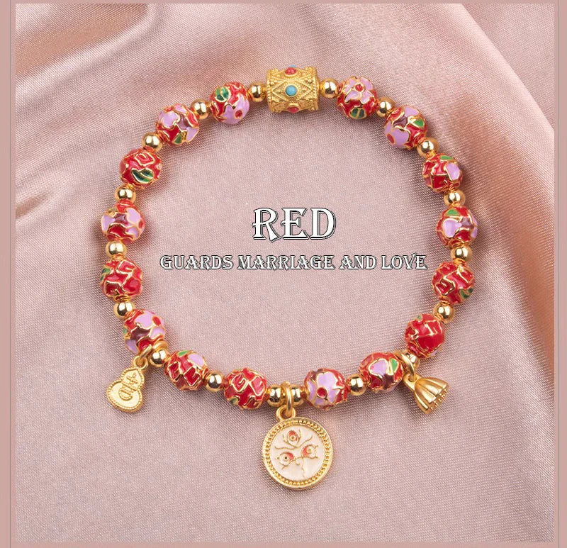Cloisonné Blossom Series Tibetan Blessing Bracelet — Wellness, Peace, Fortune, Wealth - EastBless