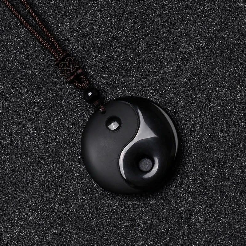 Ice Species Obsidian - Yin-Yang Fish Tai Chi Eight Trigrams Pendant - EastBless