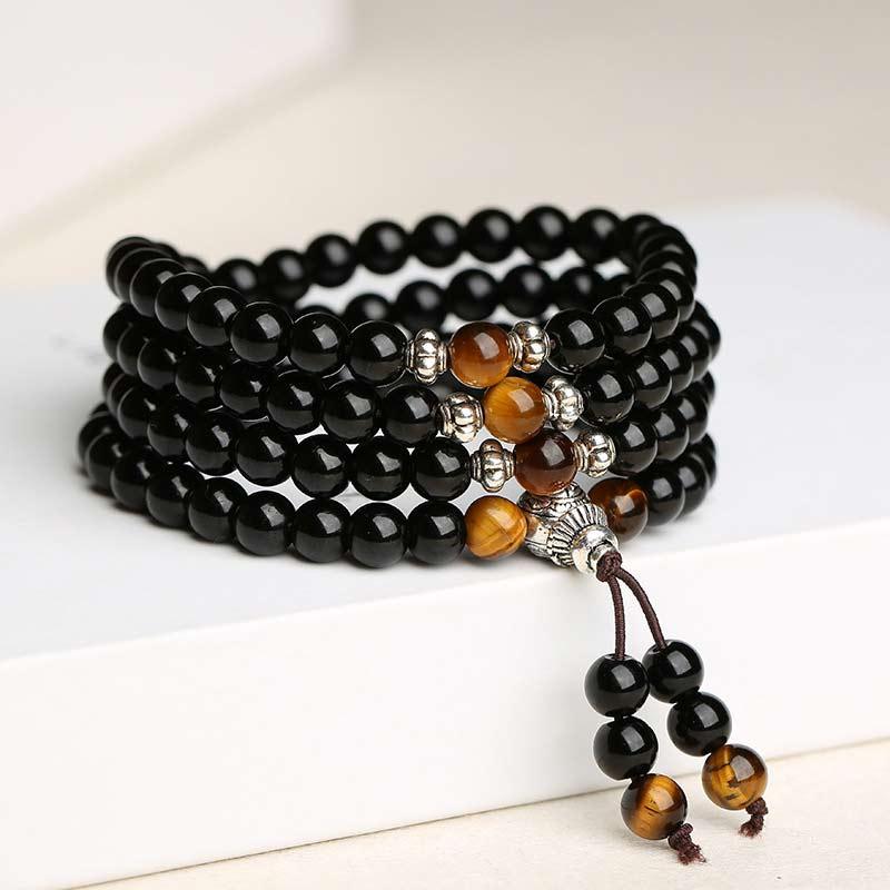 East Bless Black Obsidian Tiger Eye Blessing Mala Bracelet - EastBless