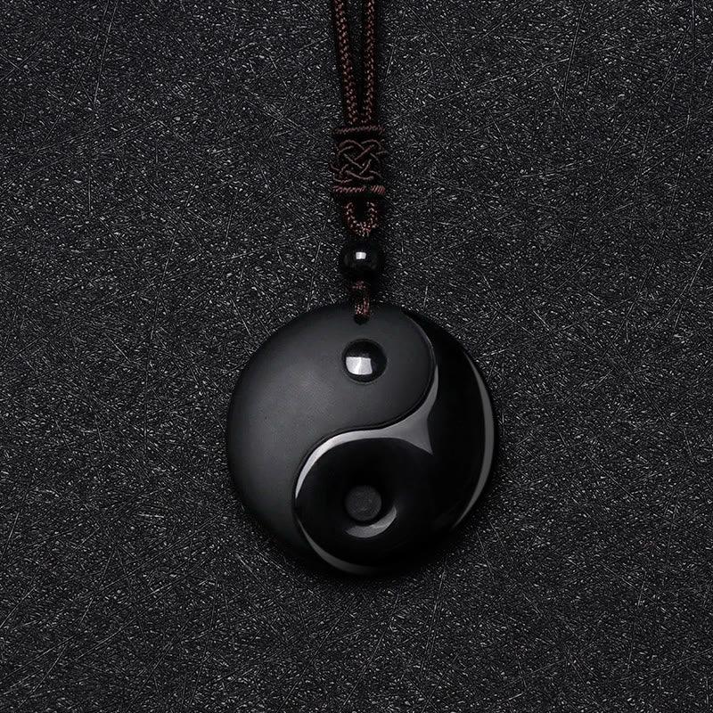 Ice Species Obsidian - Yin-Yang Fish Tai Chi Eight Trigrams Pendant - EastBless