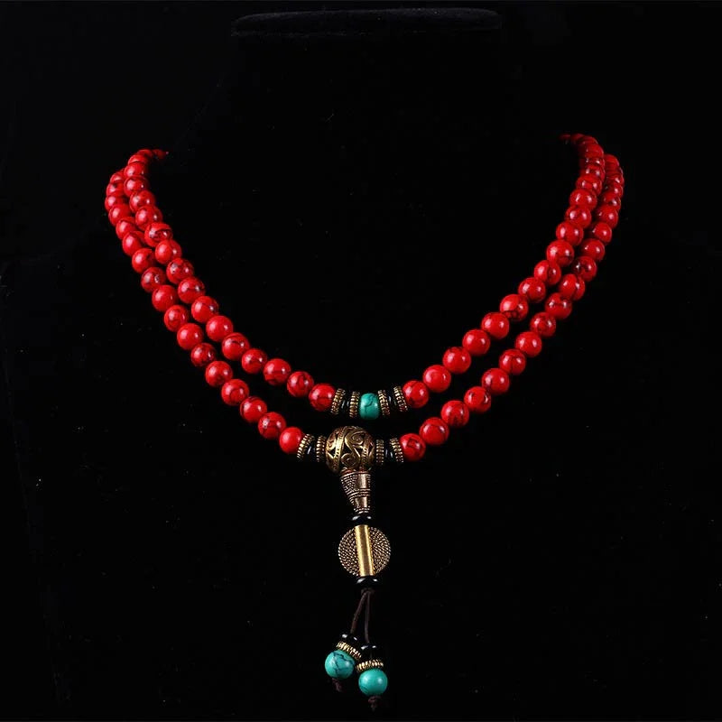East Bless Tibetan Mala Red Turquoise Lucky Necklace Bracelet - EastBless