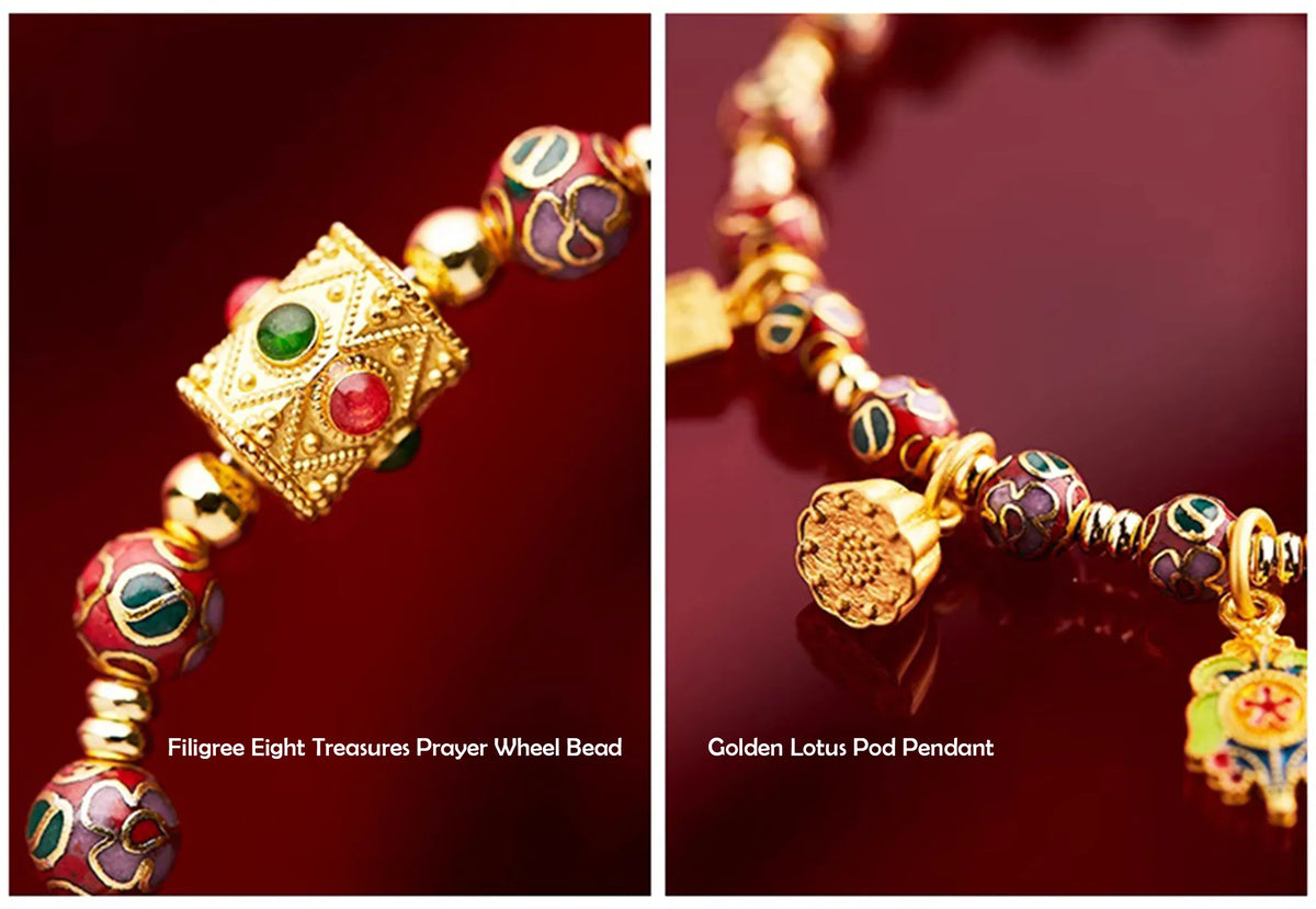 Tibetan Cloisonné Prayer Wheel Blessing Bracelet — Love, Wealth, Career, Health etc - EastBless