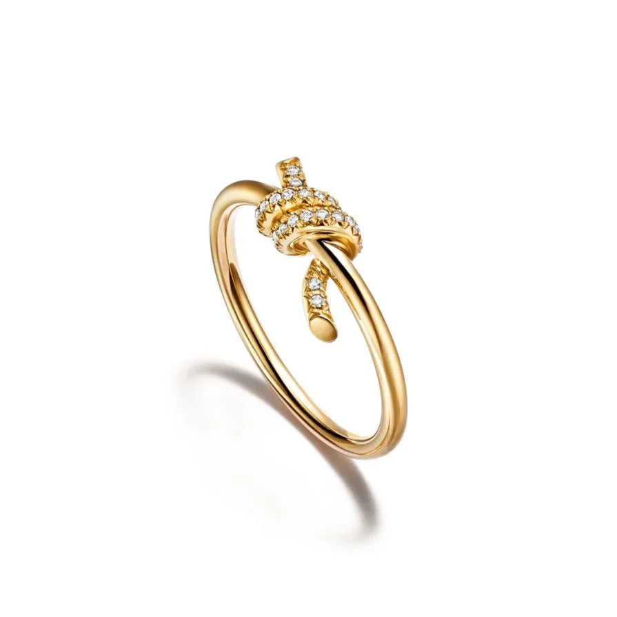 Tri-Color Gold-Plated Artificial Diamond Knot Ring – An Elegant Symbol of Love and Unbreakable Bonds - EastBless