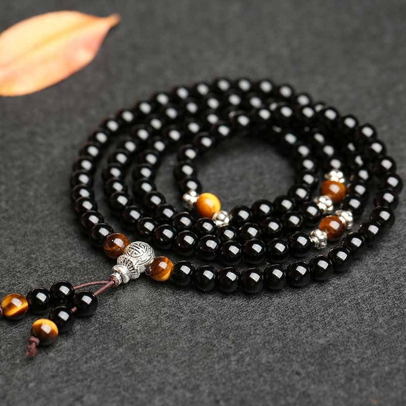East Bless Black Obsidian Tiger Eye Blessing Mala Bracelet - EastBless