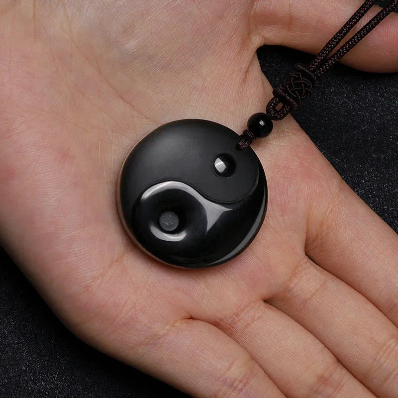Ice Species Obsidian - Yin-Yang Fish Tai Chi Eight Trigrams Pendant - EastBless