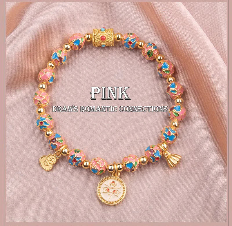 Cloisonné Blossom Series Tibetan Blessing Bracelet — Wellness, Peace, Fortune, Wealth - EastBless