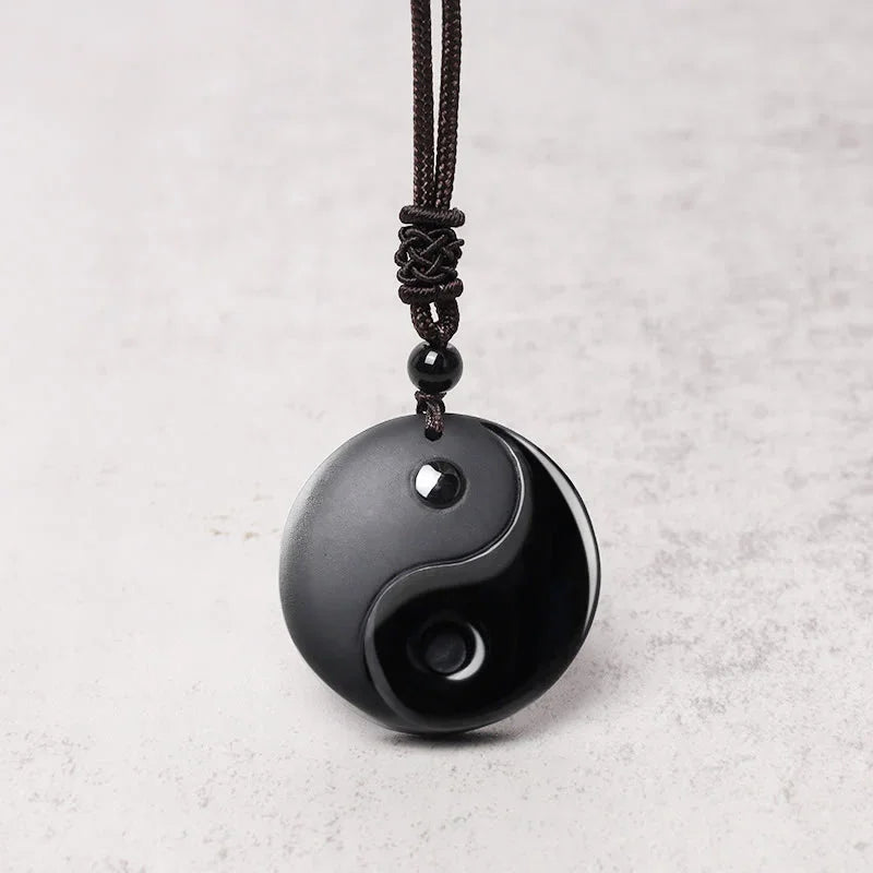 Ice Species Obsidian - Yin-Yang Fish Tai Chi Eight Trigrams Pendant - EastBless