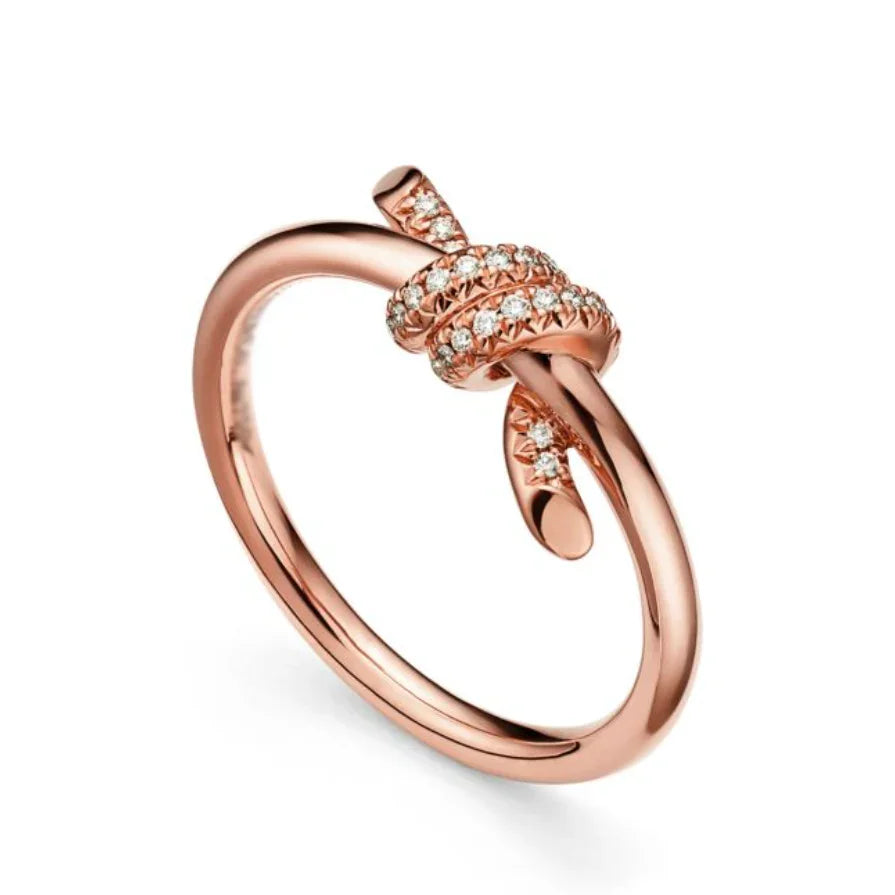 Tri-Color Gold-Plated Artificial Diamond Knot Ring – An Elegant Symbol of Love and Unbreakable Bonds - EastBless