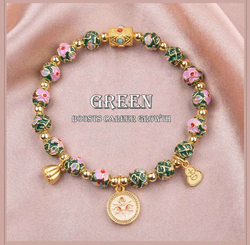 Cloisonné Blossom Series Tibetan Blessing Bracelet — Wellness, Peace, Fortune, Wealth - EastBless
