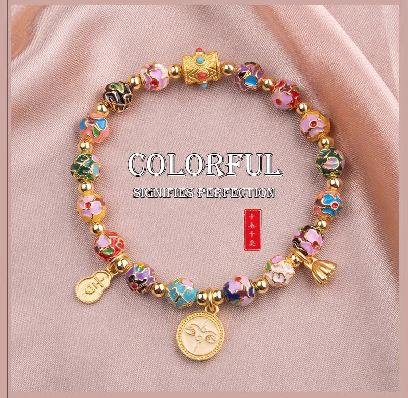 Cloisonné Blossom Series Tibetan Blessing Bracelet — Wellness, Peace, Fortune, Wealth - EastBless