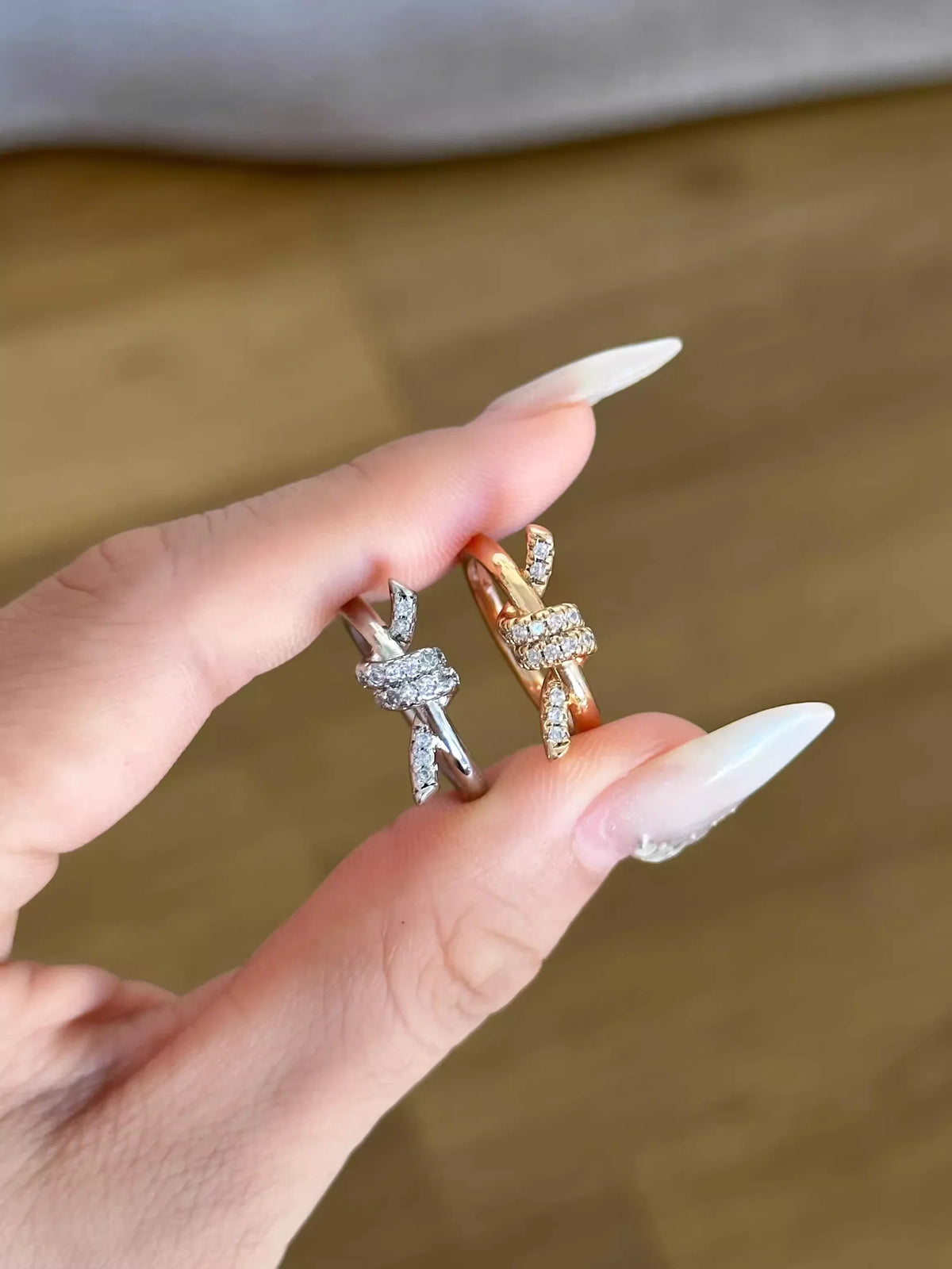 Tri-Color Gold-Plated Artificial Diamond Knot Ring – An Elegant Symbol of Love and Unbreakable Bonds - EastBless