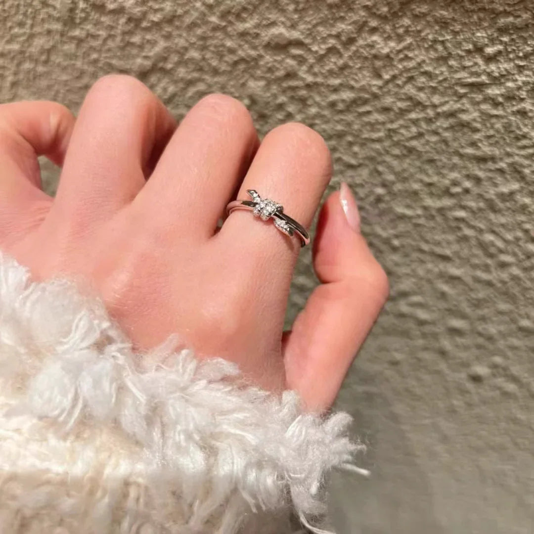 Tri-Color Gold-Plated Artificial Diamond Knot Ring – An Elegant Symbol of Love and Unbreakable Bonds - EastBless