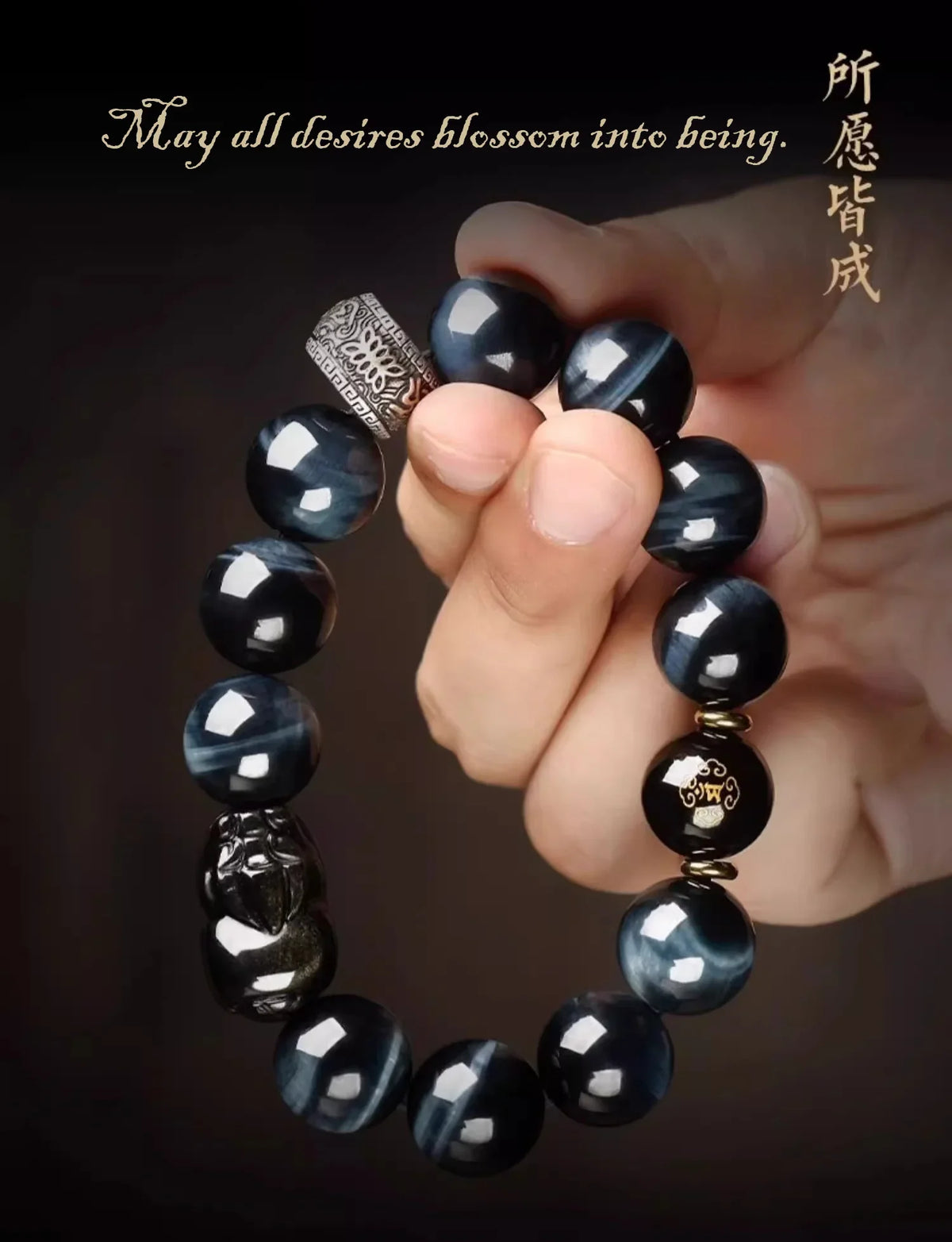 Feng Shui Blue Tiger's Eye Pixiu & Buddha Blessing Bracelet - EastBless