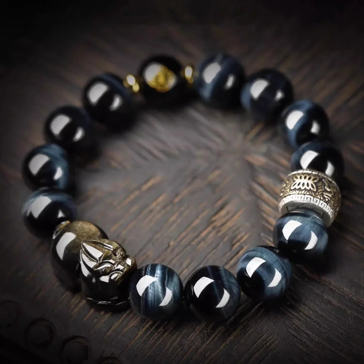 Feng Shui Blue Tiger's Eye Pixiu & Buddha Blessing Bracelet - EastBless