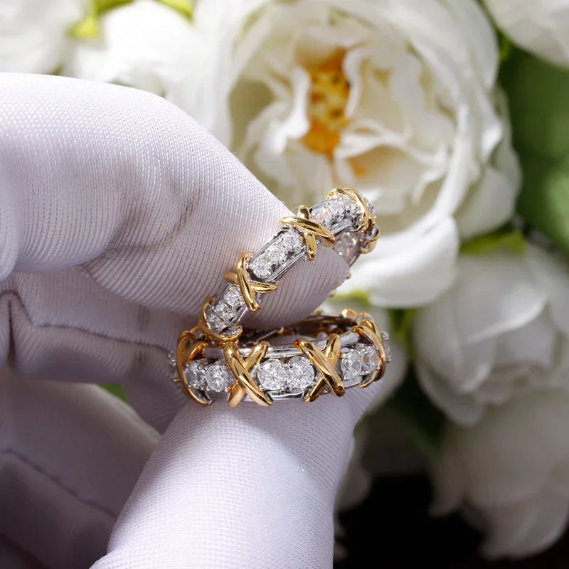 Sixteen Stone Ring Pure Silver Gold-Plated Artificial Diamond Rings - EastBless