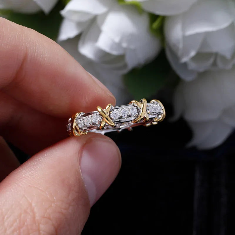 Sixteen Stone Ring Pure Silver Gold-Plated Artificial Diamond Rings - EastBless