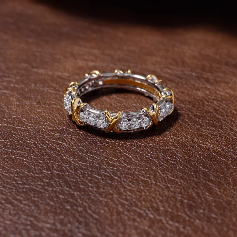 Sixteen Stone Ring Pure Silver Gold-Plated Artificial Diamond Rings - EastBless