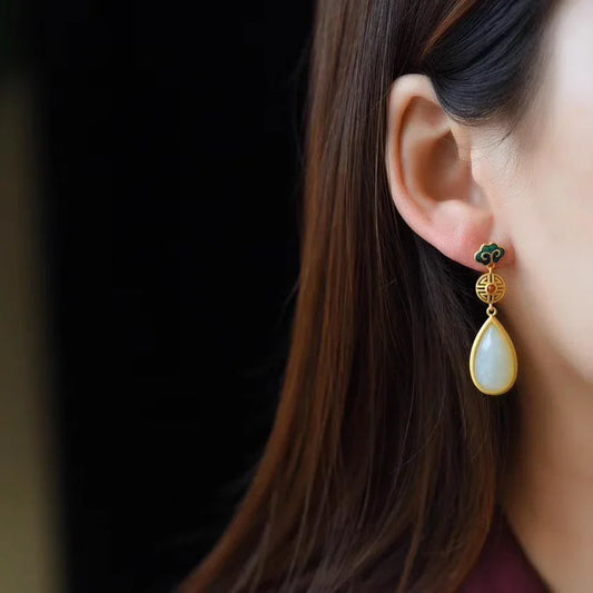 Buddhist Blessings Cloisonné Earrings - Cloud & Gem Gourd Charms - EastBless