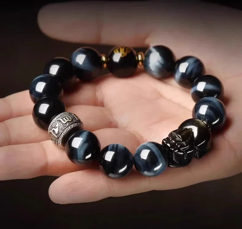 Feng Shui Blue Tiger's Eye Pixiu & Buddha Blessing Bracelet - EastBless