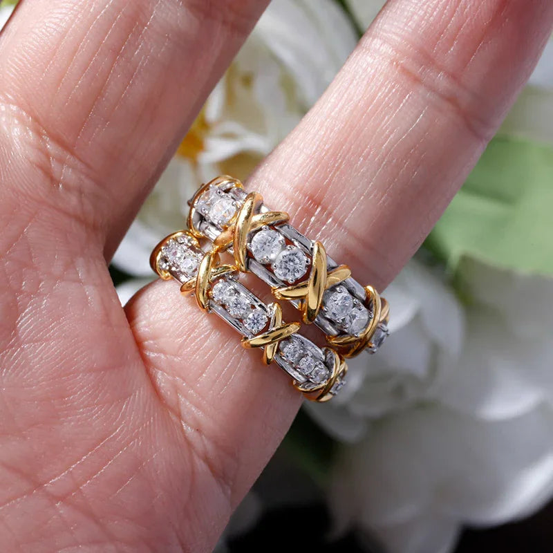 Sixteen Stone Ring Pure Silver Gold-Plated Artificial Diamond Rings - EastBless