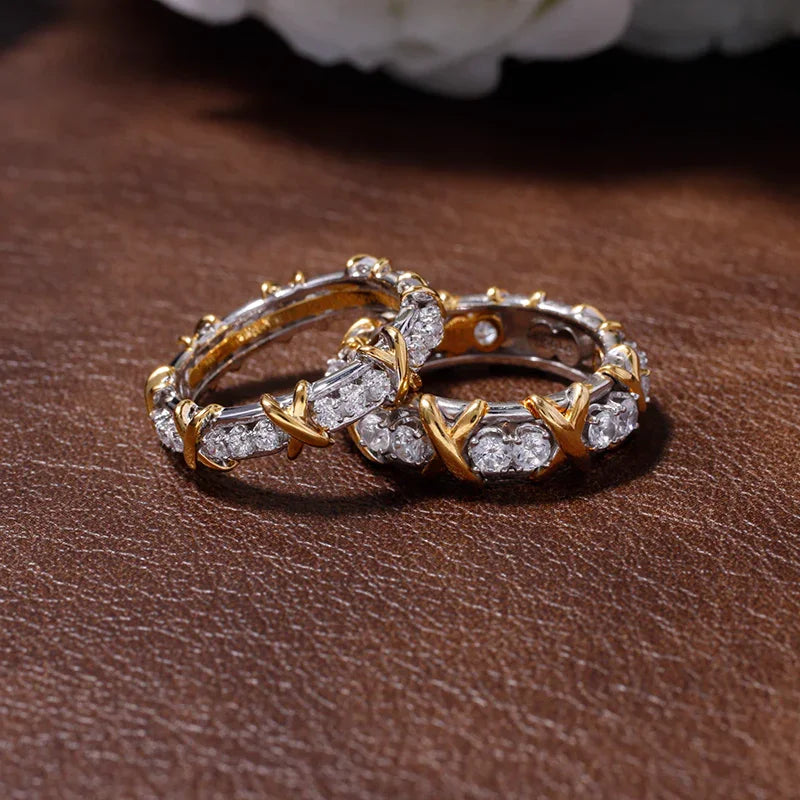 Sixteen Stone Ring Pure Silver Gold-Plated Artificial Diamond Rings - EastBless