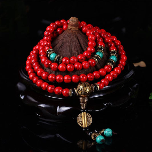 East Bless Tibetan Mala Red Turquoise Lucky Necklace Bracelet