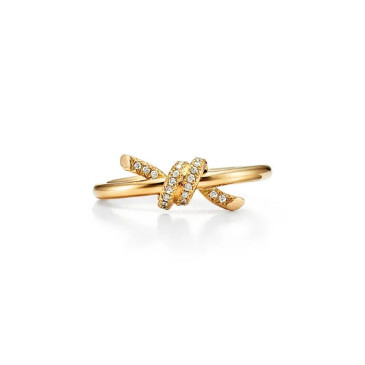 Tri-Color Gold-Plated Artificial Diamond Knot Ring – An Elegant Symbol of Love and Unbreakable Bonds - EastBless