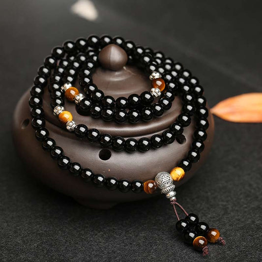 East Bless Black Obsidian Tiger Eye Blessing Mala Bracelet
