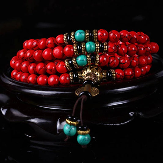East Bless Tibetan Mala Red Turquoise Lucky Necklace Bracelet