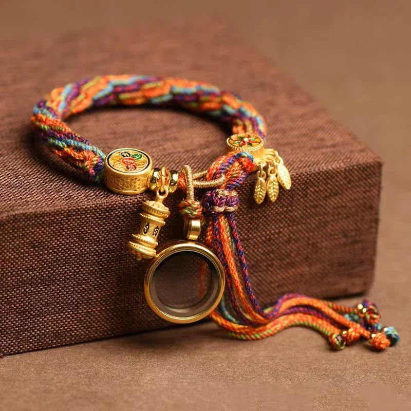 East Bless Tibetan Om Mani Padme Hum Dreamcatcher Luck Colorful Reincarnation Knot String Bracelet - EastBless