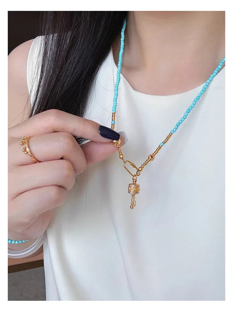 Tibetan Buddhist Charm Prayer Wheel Blessing Necklace — Guarding Happiness and Peace - EastBless